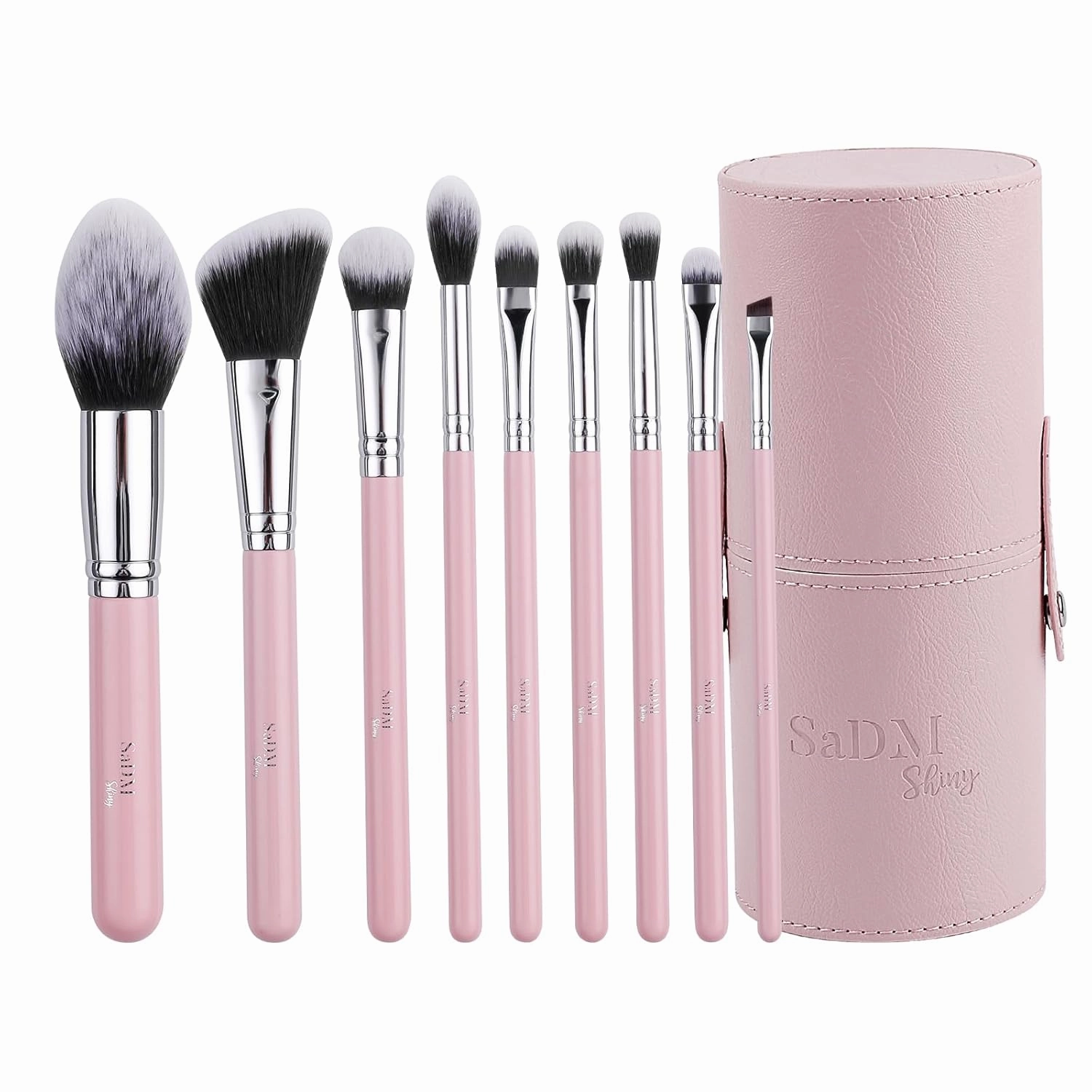 Makeup Brush Set (9 Pieces) - Includes Foundation, Powder, Concealers, Highlighter, Contour, Eye Shadows & Blush Brushes - Face & Eye Make Up Brushes with Synthetic Bristles - Leather Case Included