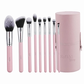 Makeup Brush Set (9 Pieces) - Includes Foundation, Powder, Concealers, Highlighter, Contour, Eye Shadows & Blush Brushes - Face & Eye Make Up Brushes with Synthetic Bristles - Leather Case Included