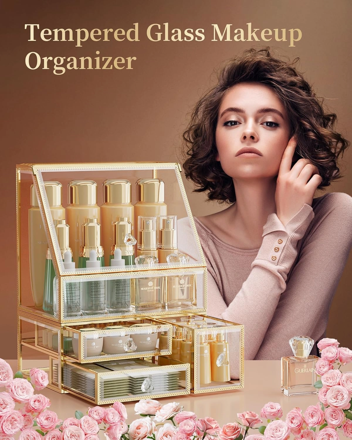 Makeup Organizer for Vanity, Clear Makeup Organizer with Drawer, Skincare Holder for Bathroom Countertop,Cosmetic Display Case for Dresser