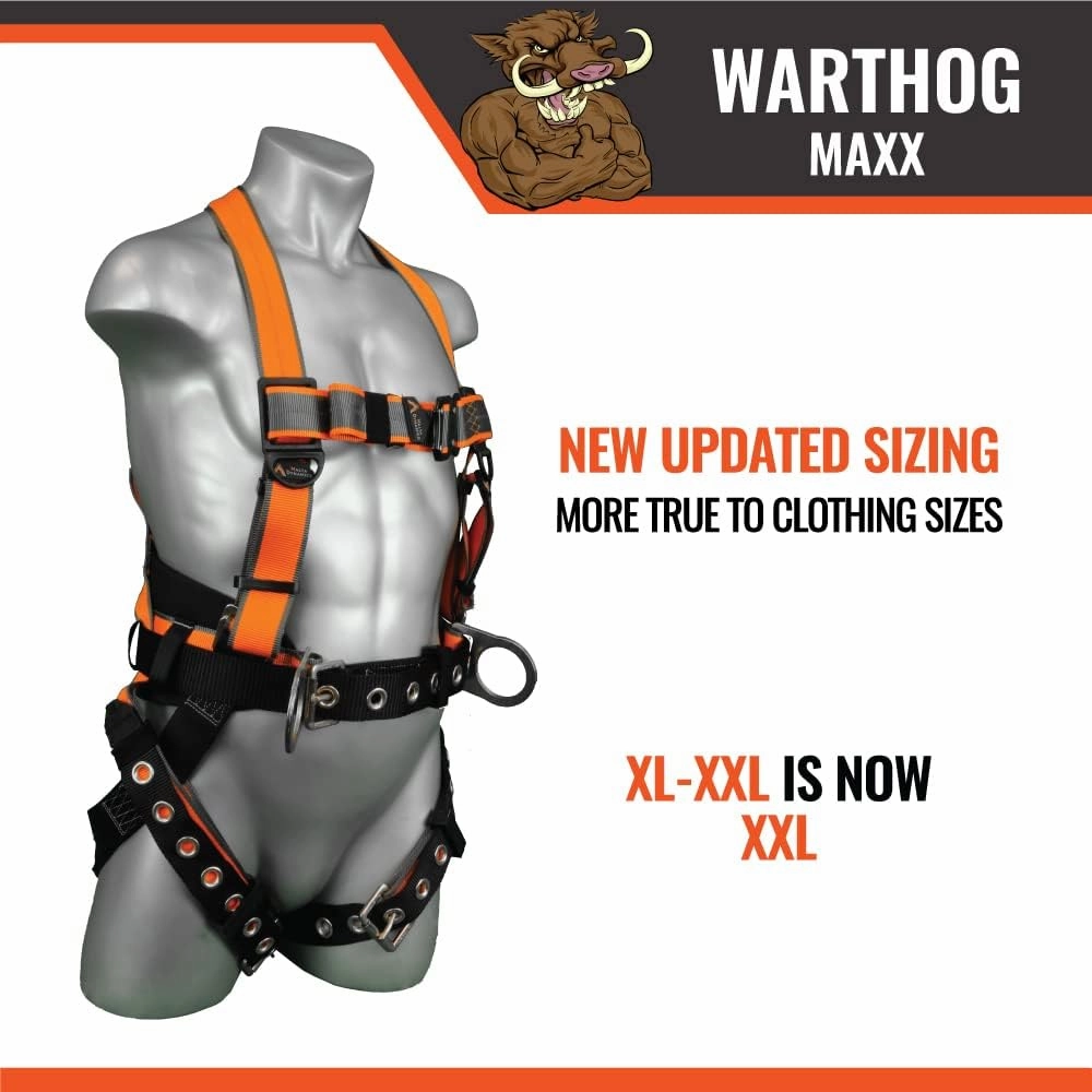 Malta Dynamics Warthog MAXX Side D-Ring Fall Protection Safety Harness with Removable Safety Belt, Full Body Harness