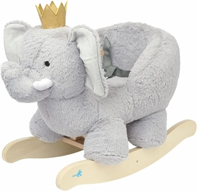 Manhattan Toy Plush Elephant Wooden Rocking Toy with Crown, Adjustable Seat Belt and Wooden Hand Grips Large