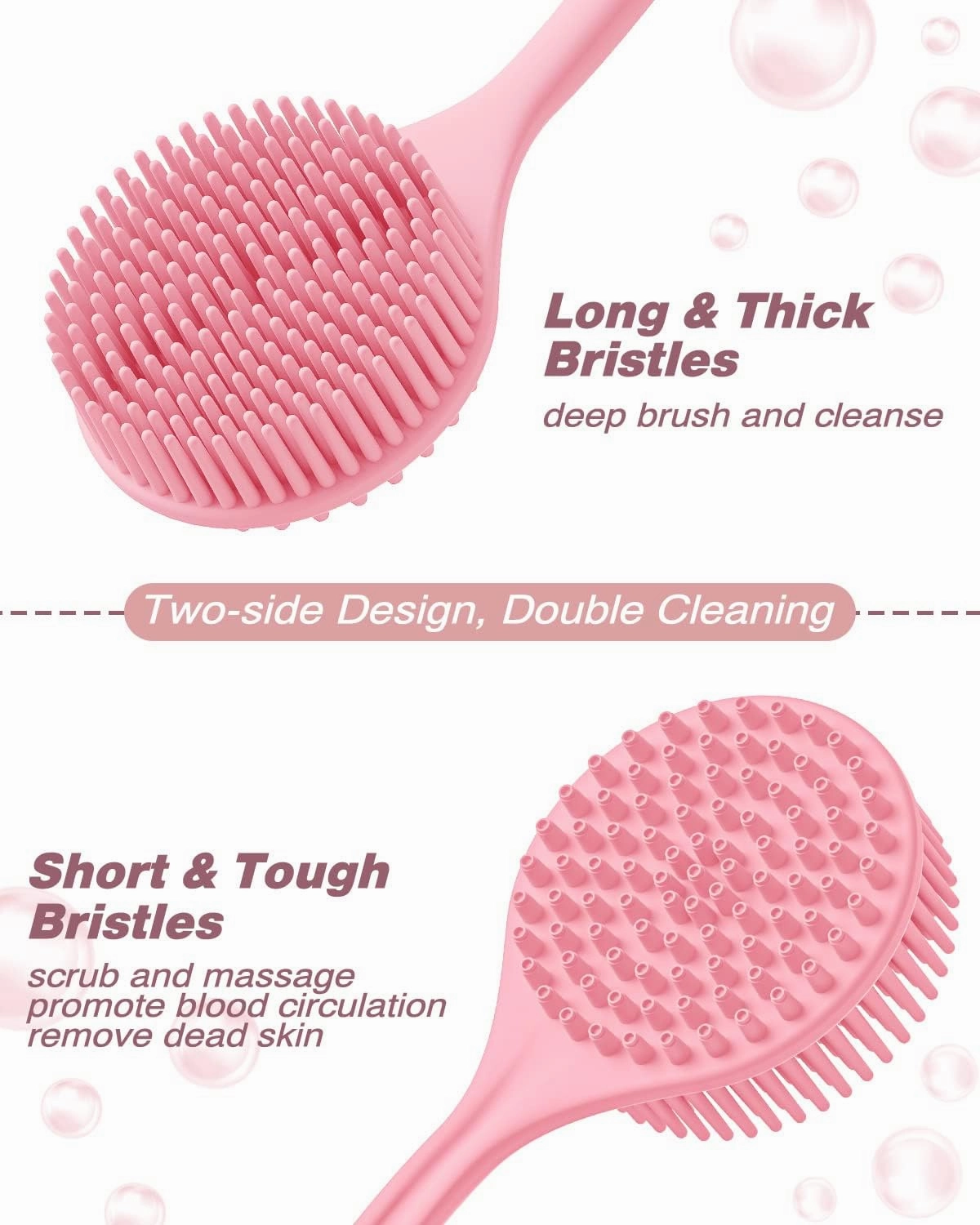 Manmihealth Silicone Back Scrubber & Soft Bath Glove, Silicone Scalp Massager Set 5 PCS, Super-Exfoliating Body Scrubber Shower Brush & Shampoo Brush Combination, with 2 Free Hooks (Style 1 Pink)