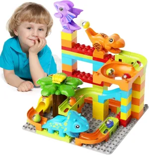 Marble Runs Building Blocks for Kids Dinosaur,Classic Big Blocks Educational Stem for Toddlers,Compatible with Major Brands Birthday Toys Gifts for Age 3 4 5 6 7 8  Boys Girls