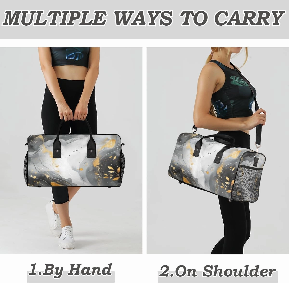Marble Pattern Travel Duffle Bag for Women Men Foldable Waterproof Weekender Bag Carry on Tote for Overnight Sports Gym Black and Gold Abstract Marble