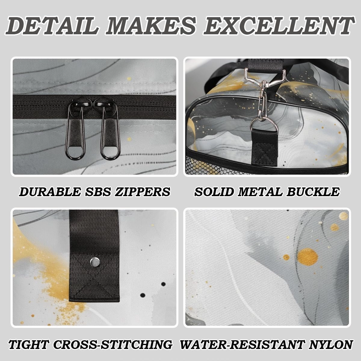 Marble Pattern Travel Duffle Bag for Women Men Foldable Waterproof Weekender Bag Carry on Tote for Overnight Sports Gym Black and Gold Abstract Marble