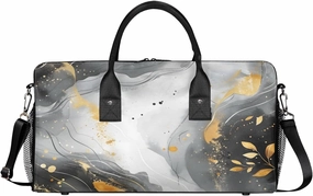 Marble Pattern Travel Duffle Bag for Women Men Foldable Waterproof Weekender Bag Carry on Tote for Overnight Sports Gym Black and Gold Abstract Marble