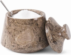 Marble Tumbler Salt Cellar With Lid & Spoon Oceanic 4" Inch Handmade Seasoning & Spice Tools Storage Container - Coffee Candy Jar Kitchen Accessories