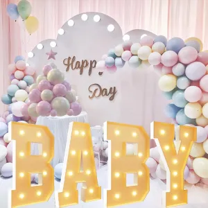 Marquee Light Up Letters, Baby Sign Letters Decoration Set with Light String 4FT Mosaic Balloons Frame for Baby Shower Birthday Party(3.3ft)