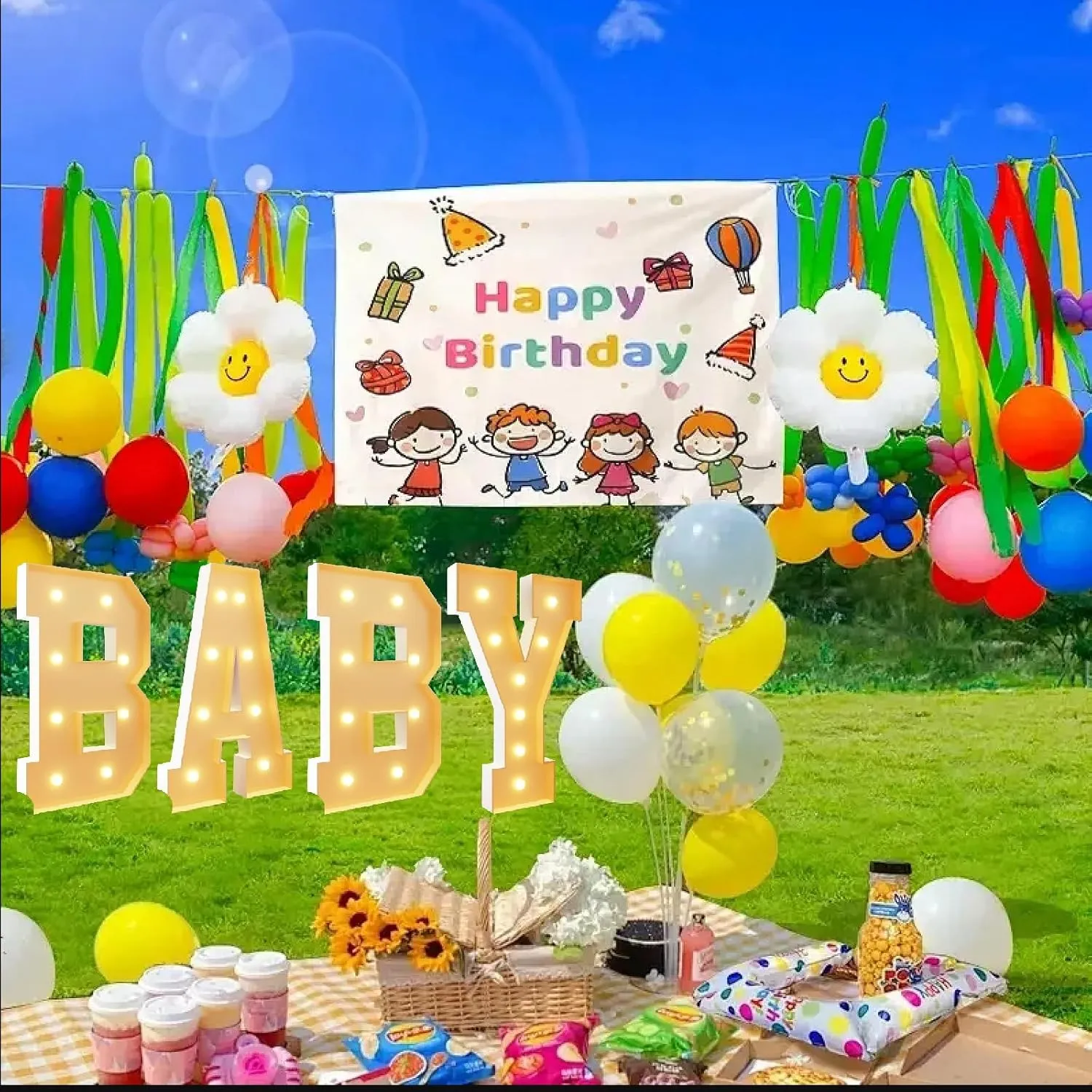 Marquee Light Up Letters, Baby Sign Letters Decoration Set with Light String 4FT Mosaic Balloons Frame for Baby Shower Birthday Party(3.3ft)