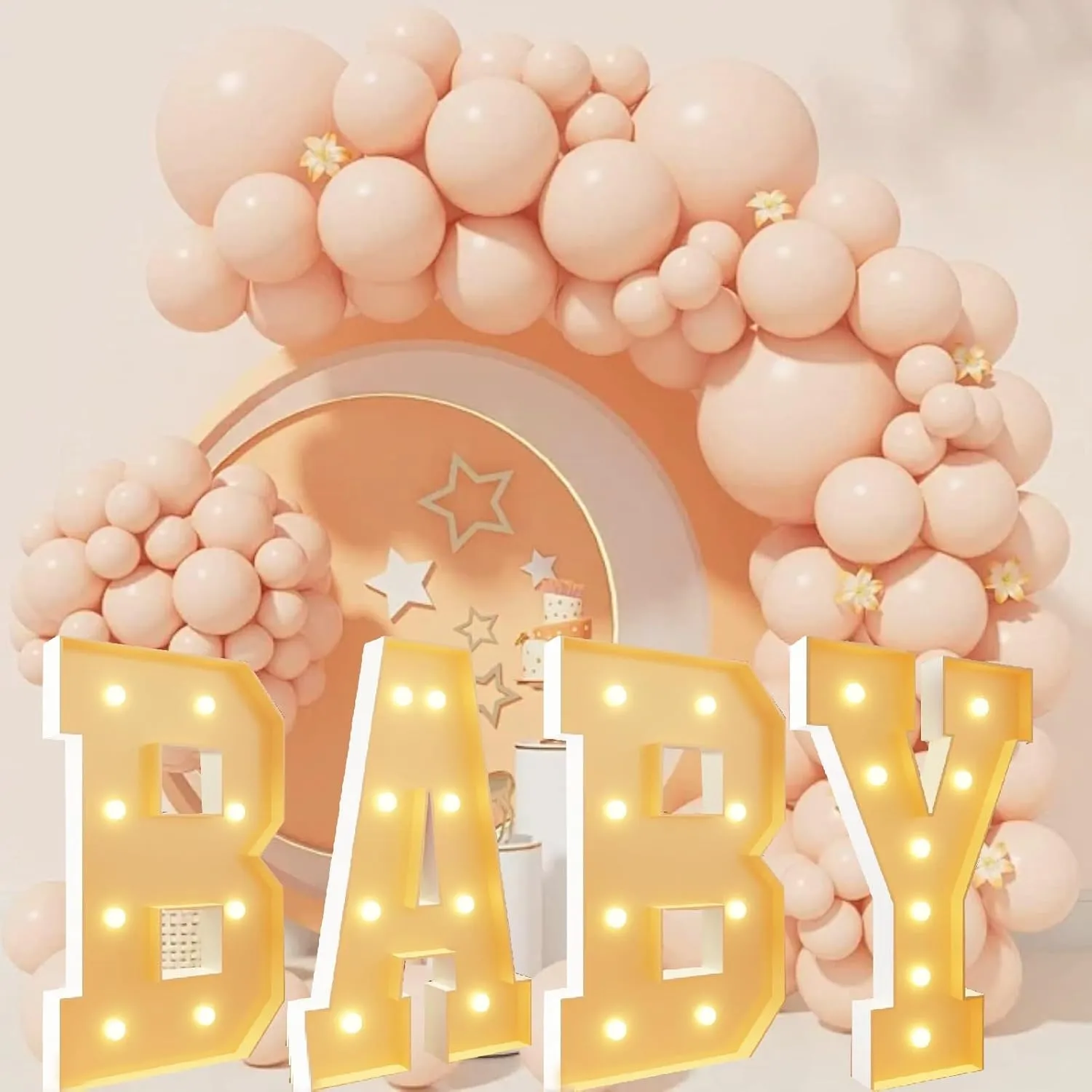 Marquee Light Up Letters, Baby Sign Letters Decoration Set with Light String 4FT Mosaic Balloons Frame for Baby Shower Birthday Party(3.3ft)