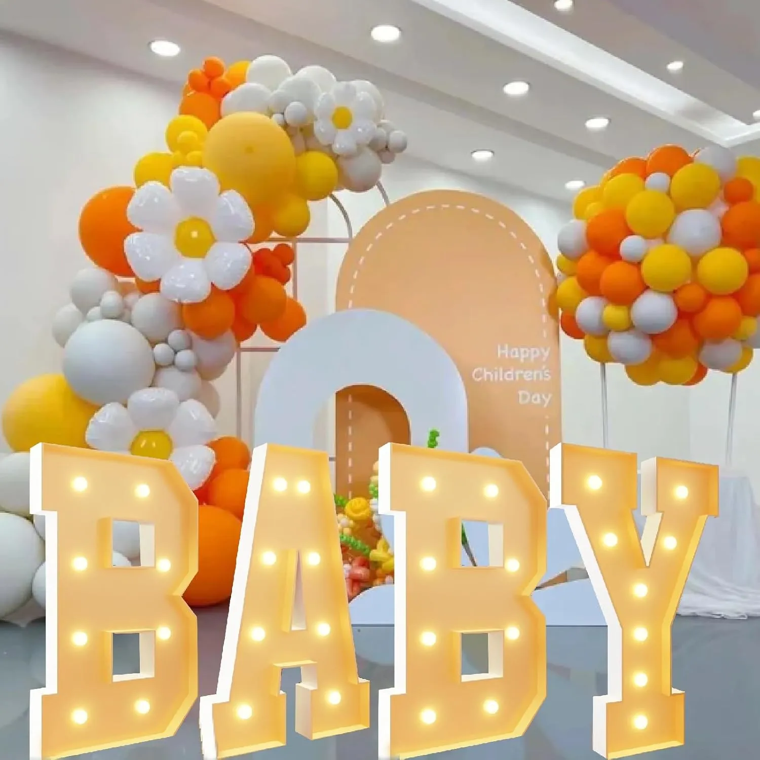 Marquee Light Up Letters, Baby Sign Letters Decoration Set with Light String 4FT Mosaic Balloons Frame for Baby Shower Birthday Party(3.3ft)