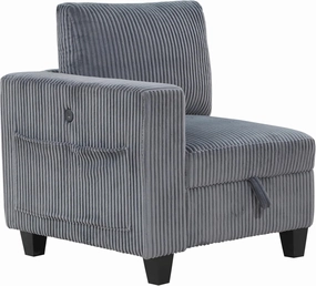 Maximize Space with Modern Dark Gray Chair, One Arm with Storage Pouch and Charging Ports, Living Room