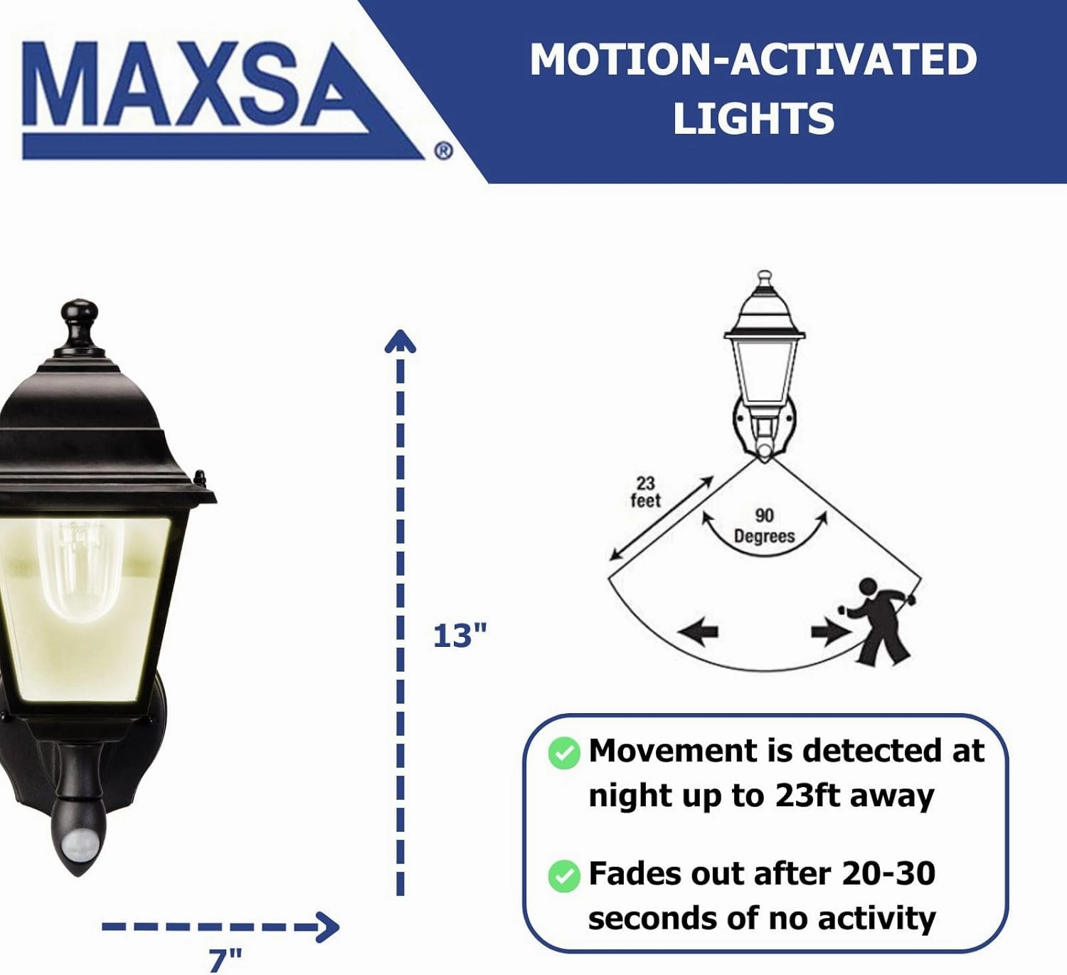 Maxsa 43319-RS Battery-Powered Motion-Activated Outdoor Wall Sconce, 3000K (Warm White), Black