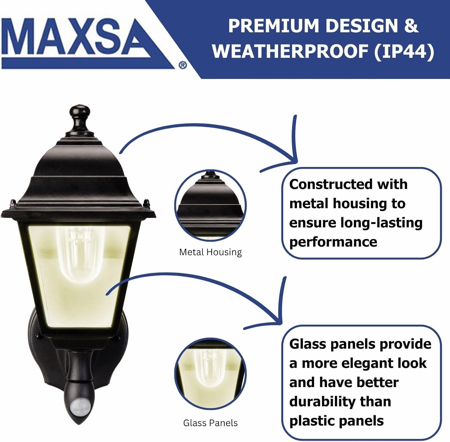 Maxsa 43319-RS Battery-Powered Motion-Activated Outdoor Wall Sconce, 3000K (Warm White), Black