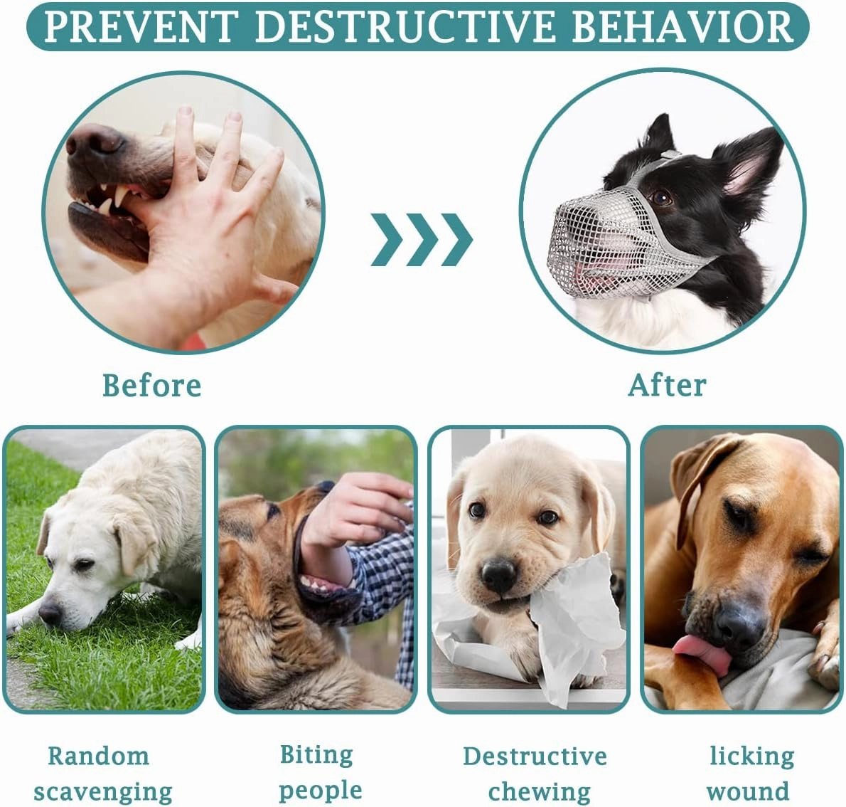 Mayerzon Dog Muzzle, Patented Mesh Muzzles for Small Medium Large Dogs, Soft Covered Mouth Guard with Adjustable Straps, Prevent Biting Chewing and Licking