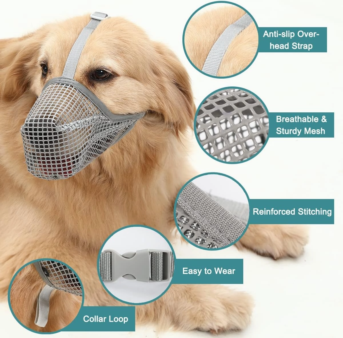 Mayerzon Dog Muzzle, Patented Mesh Muzzles for Small Medium Large Dogs, Soft Covered Mouth Guard with Adjustable Straps, Prevent Biting Chewing and Licking