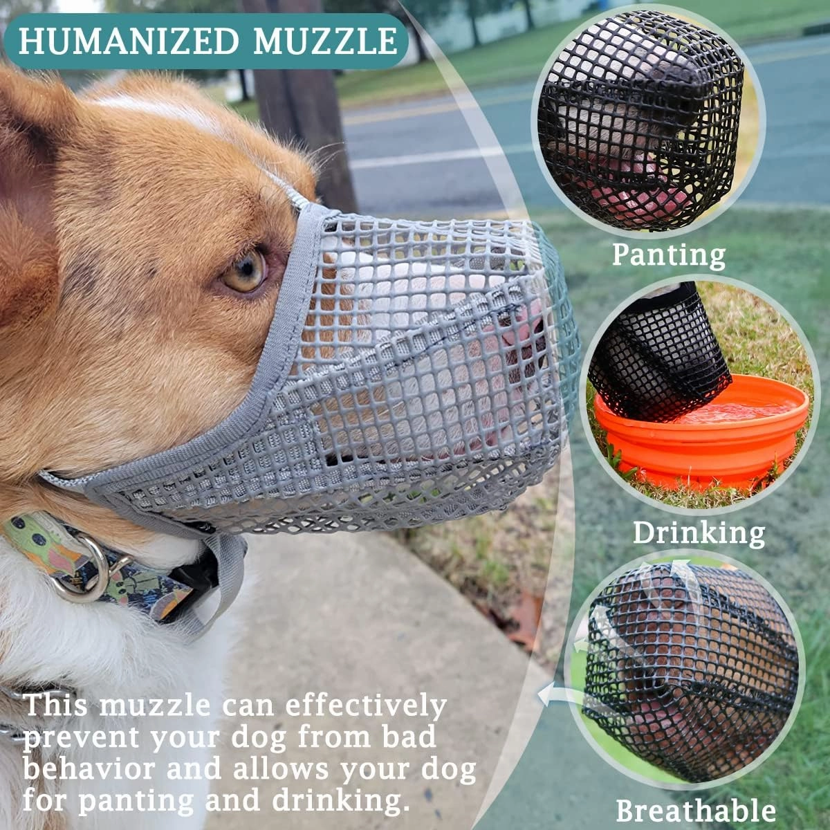 Mayerzon Dog Muzzle, Patented Mesh Muzzles for Small Medium Large Dogs, Soft Covered Mouth Guard with Adjustable Straps, Prevent Biting Chewing and Licking