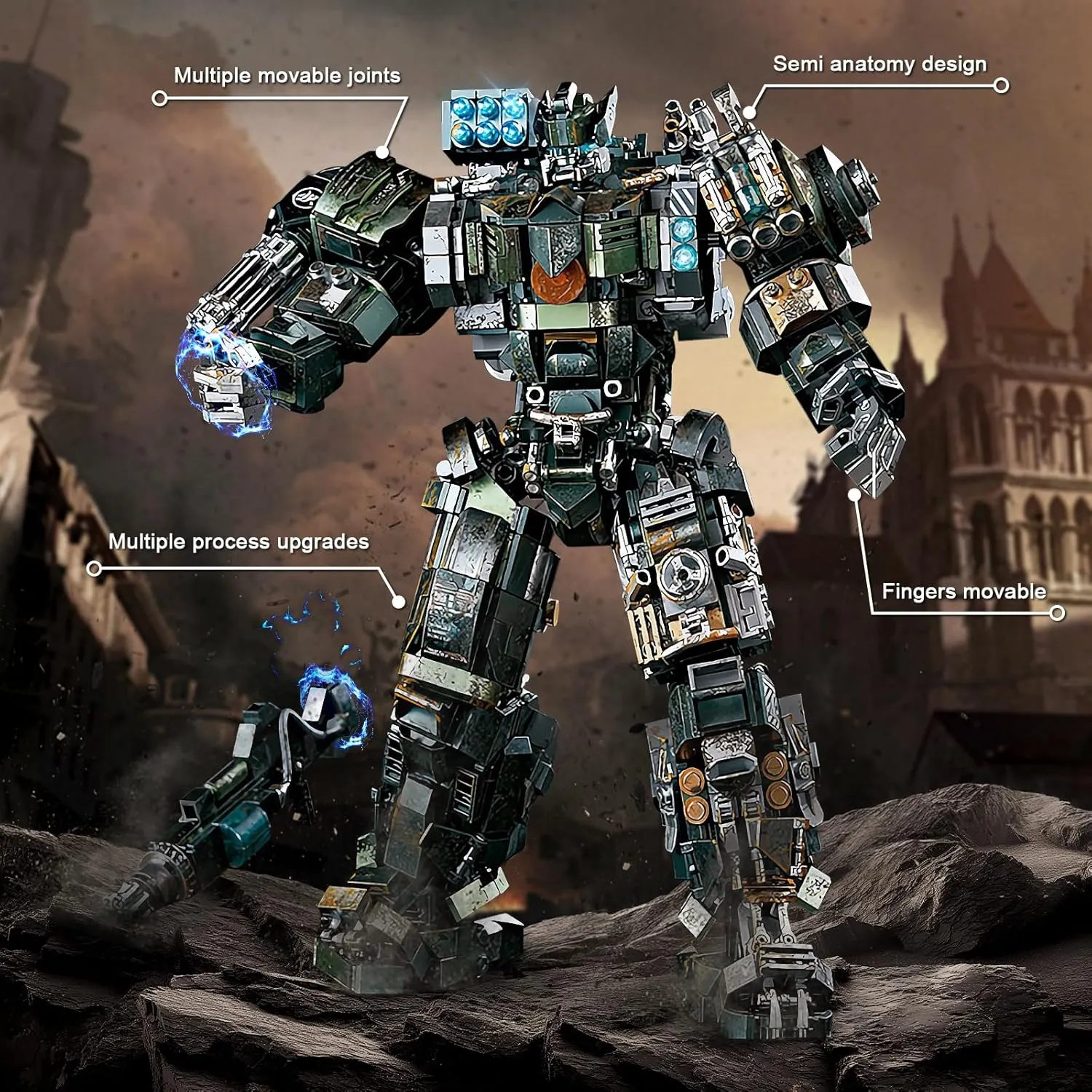 Mech Building Blocks Set for Adults，Motorized Robot Model Building Kit with Multiple Weapons, Battle Damage Style Warrior Collectible Gifts for Man Boys Ages 12  (1403 Pieces)