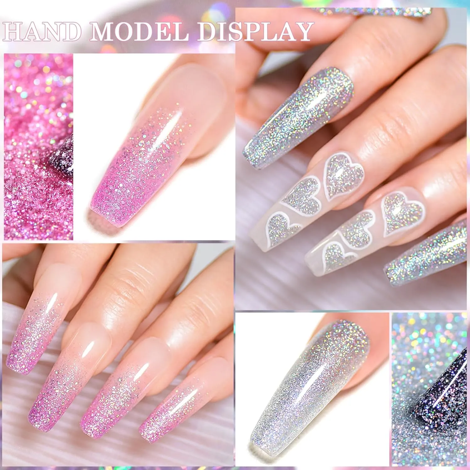 MEET ACROSS 12 Pcs Jelly Glitter Gel Nail Polish Set, 8 Colors Translucent Laser Colorful Shimmer Gel Polish Pink Purple Blue Grey Nail Polish with Base Top Gel Nail Dehydrator and Primer