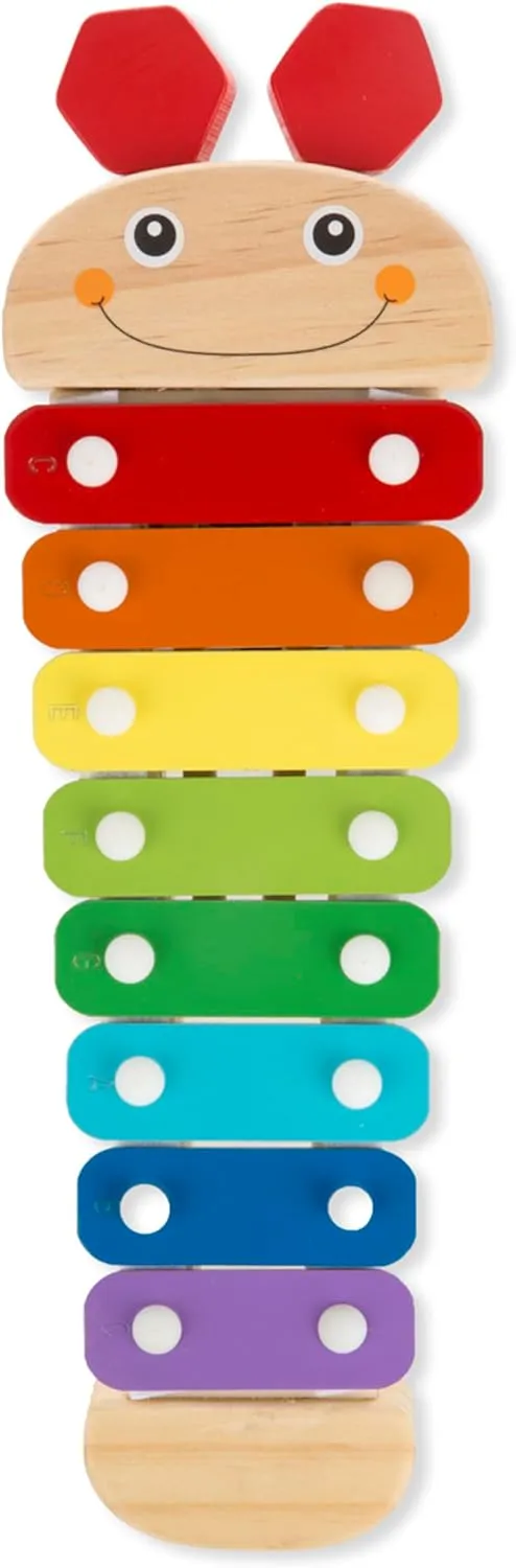 Melissa & Doug Caterpillar Xylophone Musical Toy With Wooden Mallets 15.25" x 6.5" x 1.5 - For Toddlers,Ages 3 ,Blue