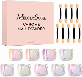 MelodySusie 9Pcs Unicorn Chrome Nail Powder,Ice Transparent Aurora,Mirror Effect,Color Changing Pearlescent,Multi-color Chrome Rainbow Pigment Super Shiny,Suitable for Home DIY Nail Salon