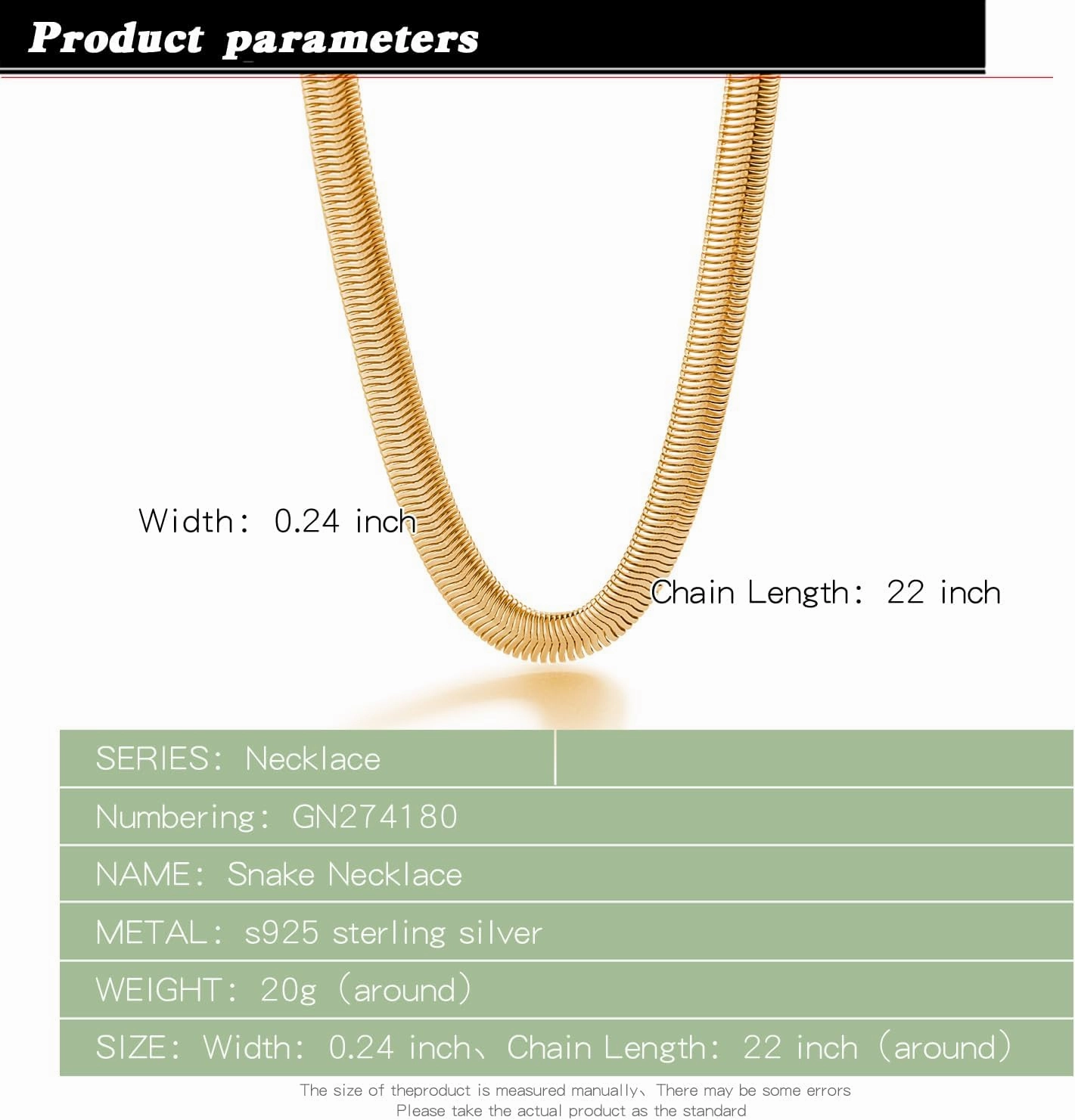 Men 925 Sterling Silver Necklace Italian 6MM-8MM Flexible Flat Snake Chain Choker 16-30 Inch 24K Gold plated Fine Jewelry Gifts for Women