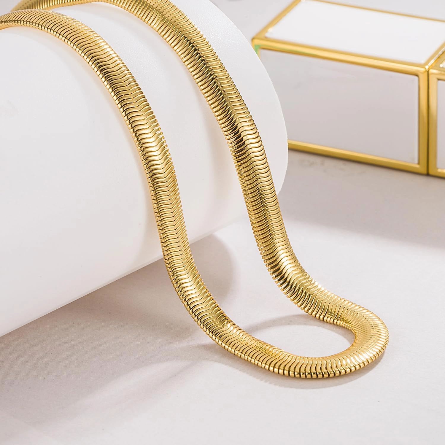 Men 925 Sterling Silver Necklace Italian 6MM-8MM Flexible Flat Snake Chain Choker 16-30 Inch 24K Gold plated Fine Jewelry Gifts for Women