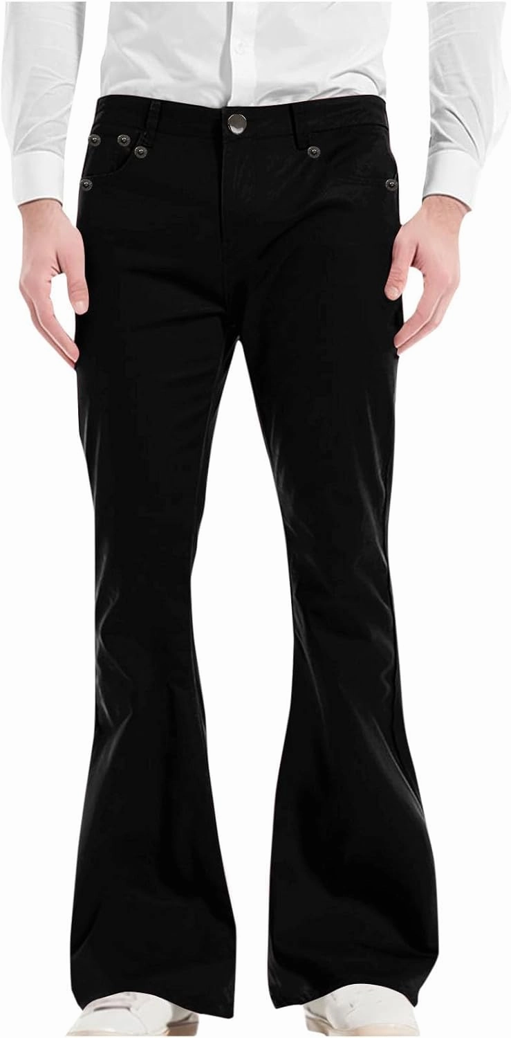 Men's Flared Pants Vintage Streetwear Performance Pants Button Down Zipper Party Pants Baggy Relaxed Trousers