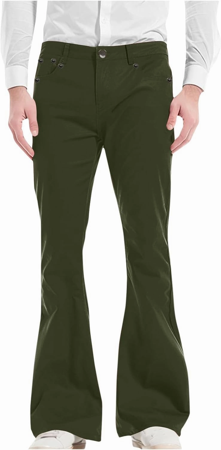 Men's Flared Pants Vintage Streetwear Performance Pants Button Down Zipper Party Pants Baggy Relaxed Trousers
