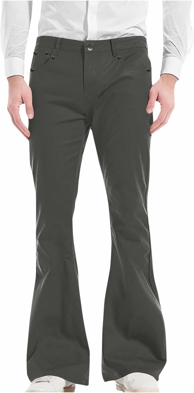 Men's Flared Pants Vintage Streetwear Performance Pants Button Down Zipper Party Pants Baggy Relaxed Trousers