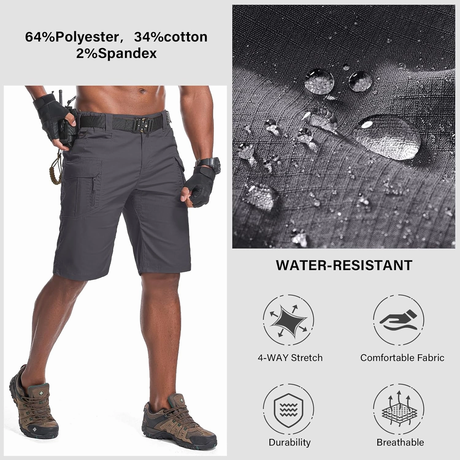 Men's Hiking Cargo Tactical Shorts with Multi Pockets Stretch Water Resistant Shorts Outdoor Hiking Fishing Camping