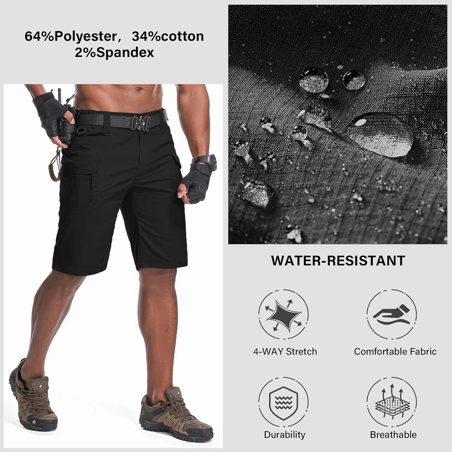 Men's Hiking Cargo Tactical Shorts with Multi Pockets Stretch Water Resistant Shorts Outdoor Hiking Fishing Camping