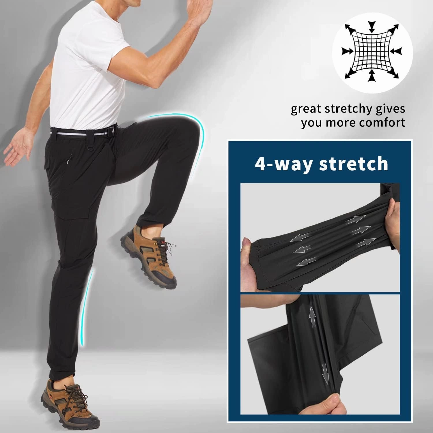 Men's Outdoor Hiking Pants, Quick Dry,Waterproof,Lightweight Fit Cargo Work & Fishing Pants with 6 Pockets and Belt