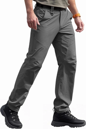 Men's Quick Dry Hiking Pants, Water-Resistant Lightweight Stretch Cargo Pants, Elastic Waist Work Pants with 7 Pockets