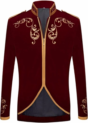 Men's Royal Prince Gold Embroidered Suit Jacket Court Fashion Uniform Jacket Suit Military Blazers Parade Punk