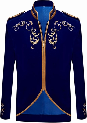 Men's Royal Prince Gold Embroidered Suit Jacket Court Fashion Uniform Jacket Suit Military Blazers Parade Punk