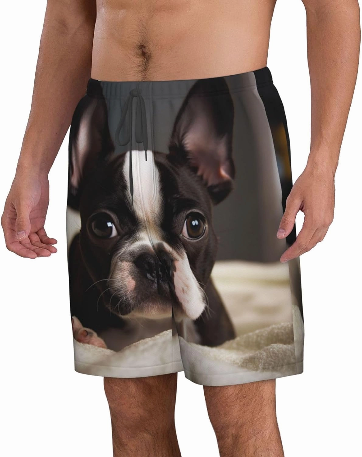 Men's Swim Trunks Cute Boston Terrier Quick Dry Board Shorts with Pocket Swimsuit Swimwear for Men Beach Shorts