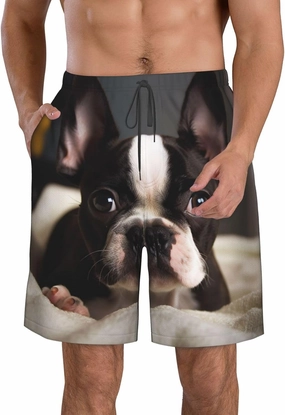 Men's Swim Trunks Cute Boston Terrier Quick Dry Board Shorts with Pocket Swimsuit Swimwear for Men Beach Shorts