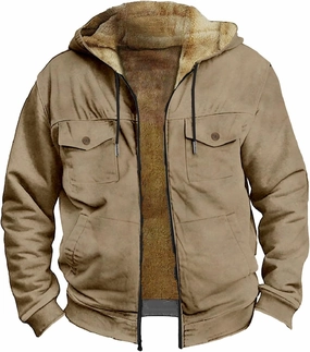 Men's Thermal Hooded Puffer Jacket Winter Coats Western Cowboy 3D Printed Hooded Brown Men's Winter Jacket with Hood