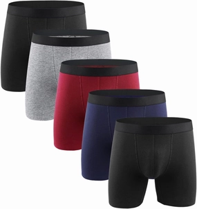 Men's Underwear Boxer Briefs, 5 Pieces Moisture-Wicking Underpant Athletic Supporter Undies Soft Comfort Trunks