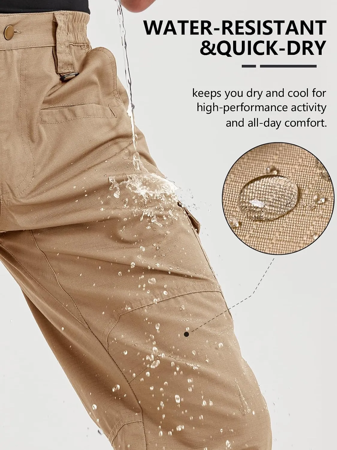 Mens Work Pants Cargo Tactical Construction for Men Ripstop Waterproof Lightweight Outdoor Hiking with Pockets