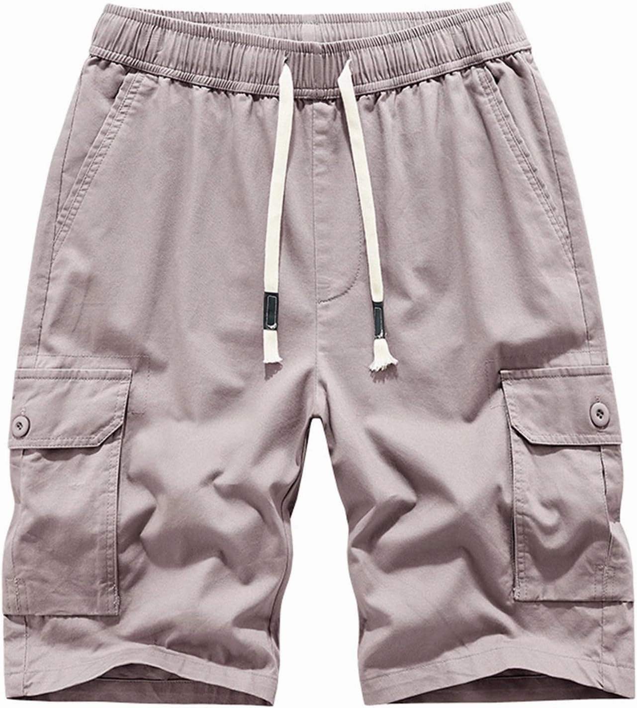 Mens Big and Tall Shorts Elastic Waist Cotton Cargo Shorts Drawstring Multi Pocket Casual Tooling Shorts Sport Shorts
