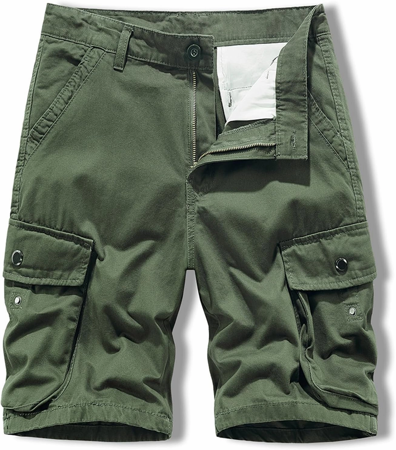 Mens Slim Fit Shorts Casual Cotton Multi Pockets Solid Cargo Shorts Big and Tall Buckle Zipper Tooling Shorts