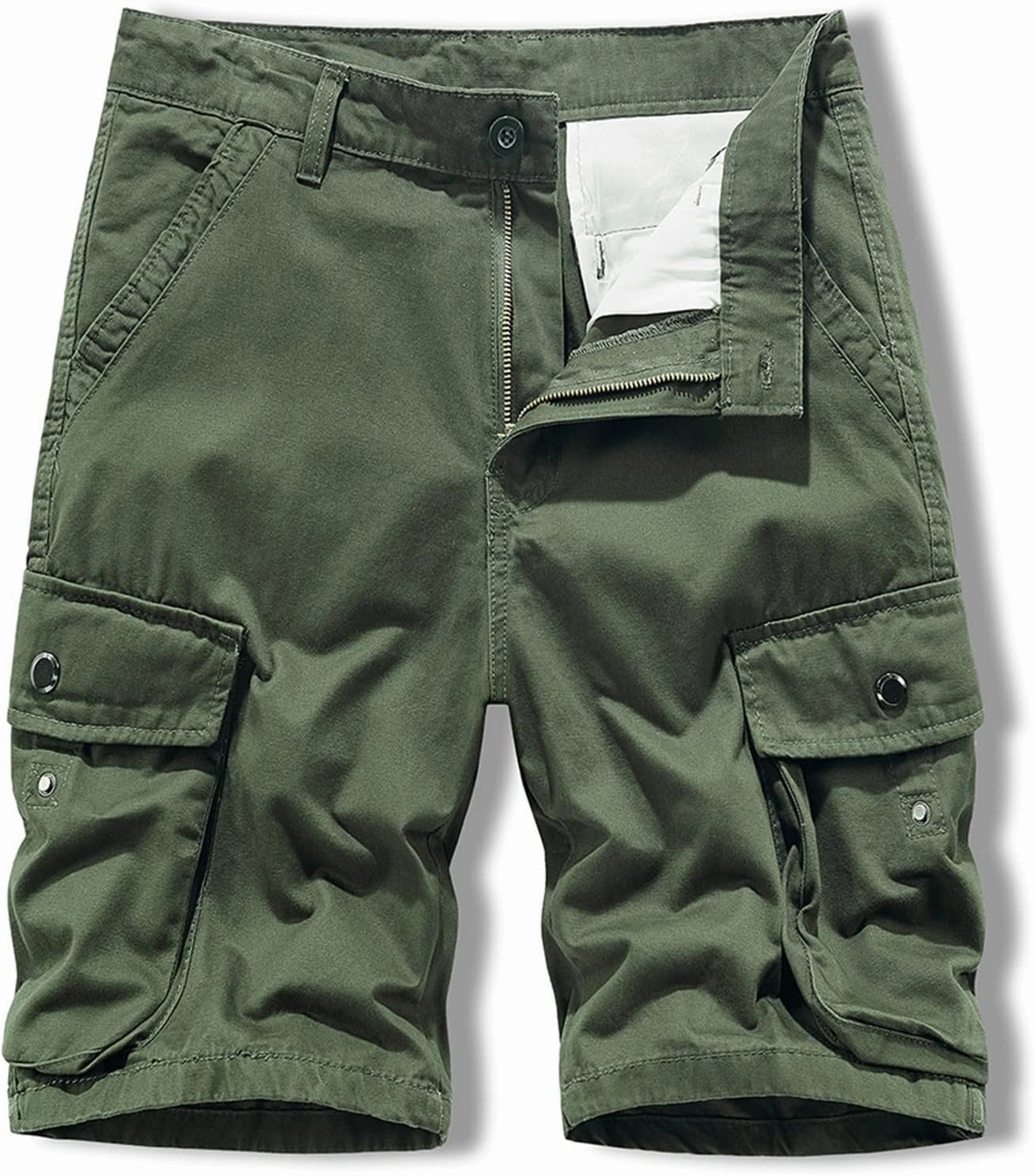 Mens Slim Fit Shorts Casual Cotton Multi Pockets Solid Cargo Shorts Big and Tall Buckle Zipper Tooling Shorts
