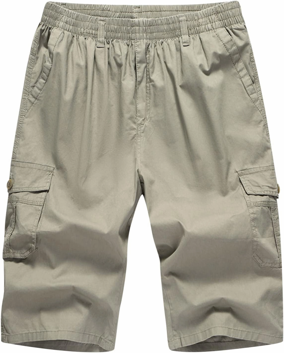 Mens Summer Shorts Loose Fit Cotton Elastic Waist Multi Pockets Cargo Shorts Fashion Outdoor Solid Beach Shorts