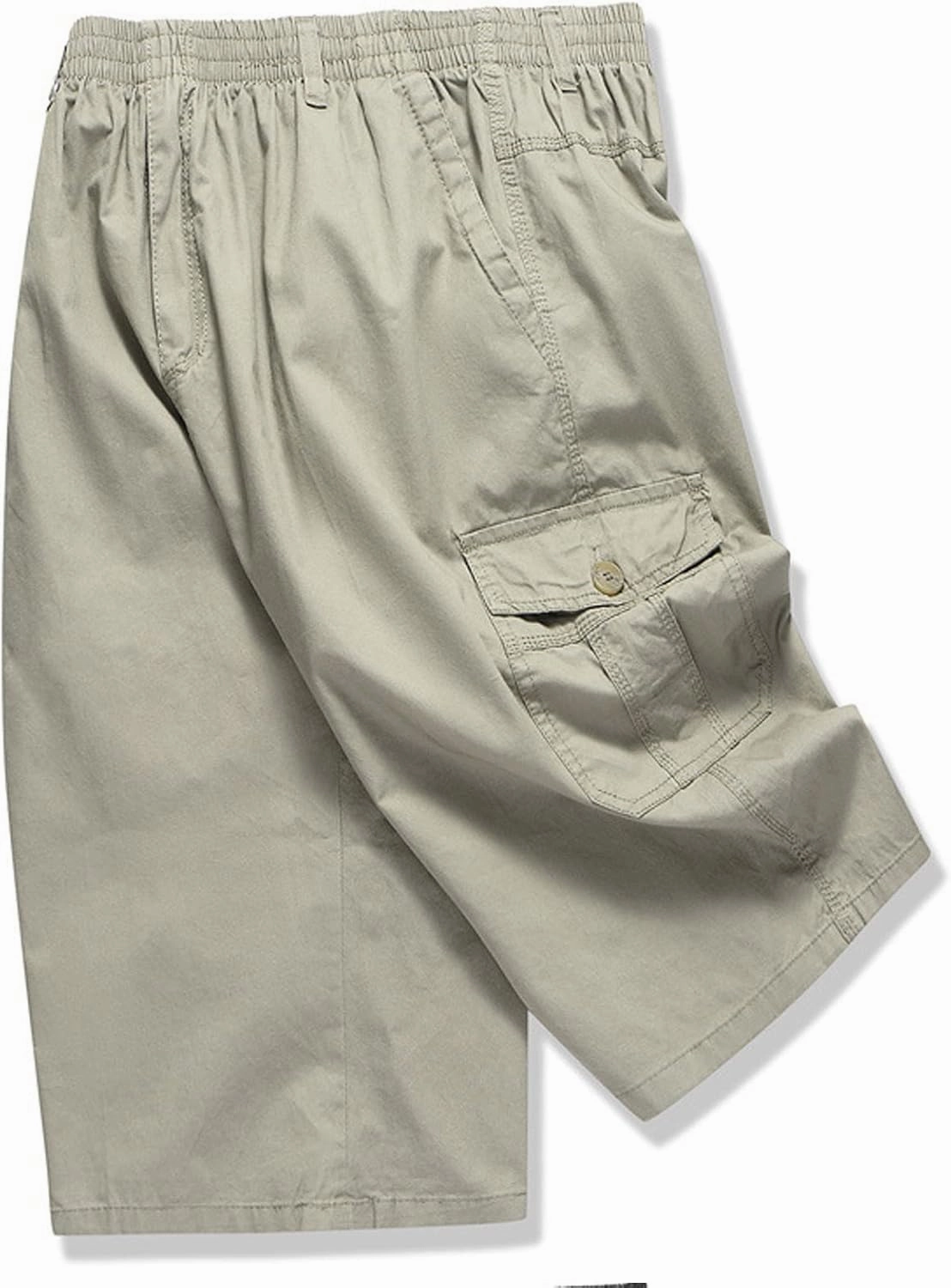 Mens Summer Shorts Loose Fit Cotton Elastic Waist Multi Pockets Cargo Shorts Fashion Outdoor Solid Beach Shorts
