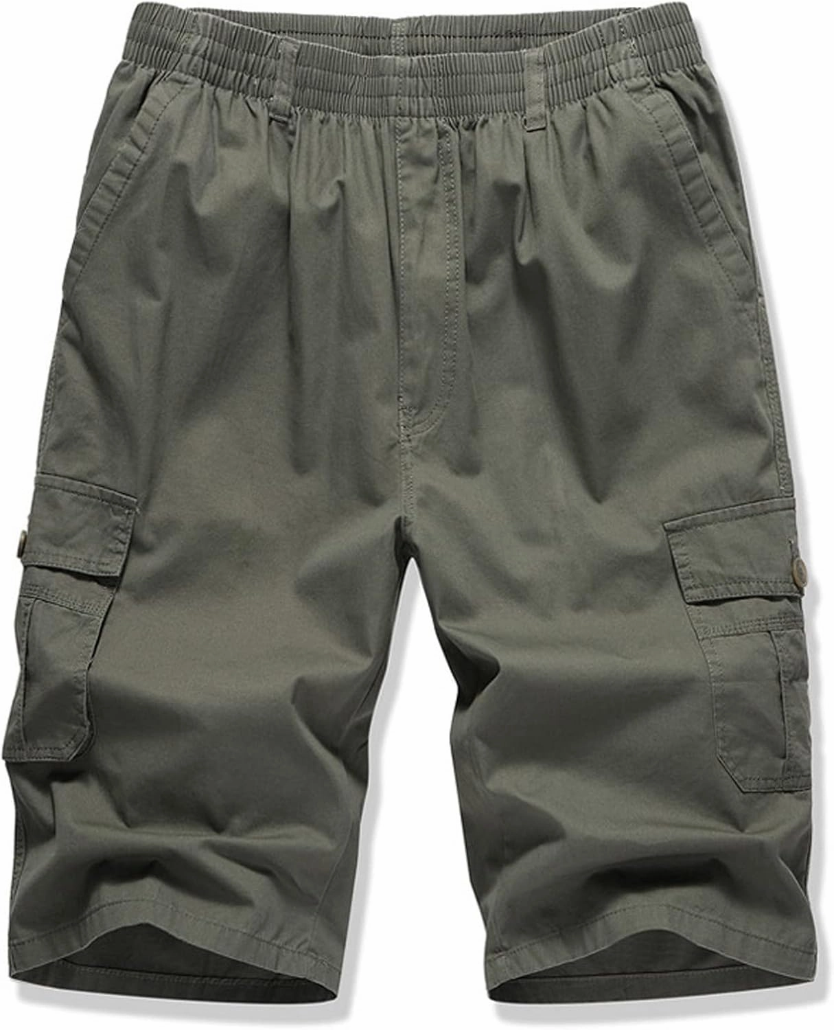 Mens Summer Shorts Loose Fit Cotton Elastic Waist Multi Pockets Cargo Shorts Fashion Outdoor Solid Beach Shorts