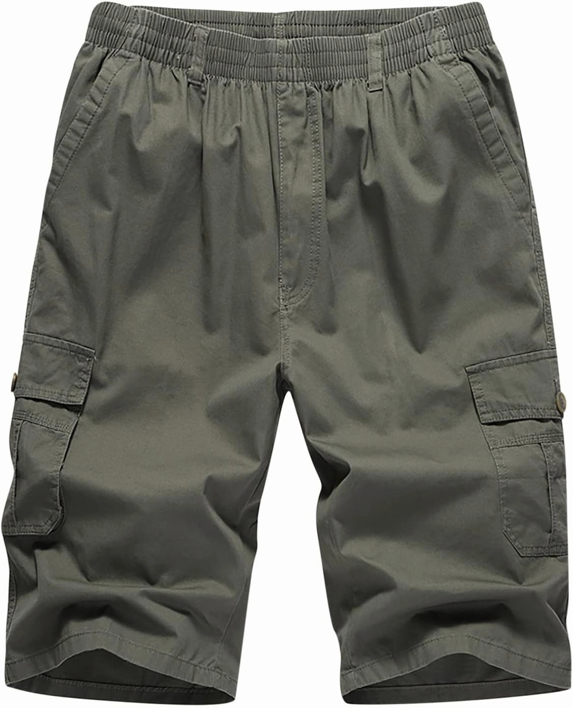 Mens Summer Shorts Loose Fit Cotton Elastic Waist Multi Pockets Cargo Shorts Fashion Outdoor Solid Beach Shorts