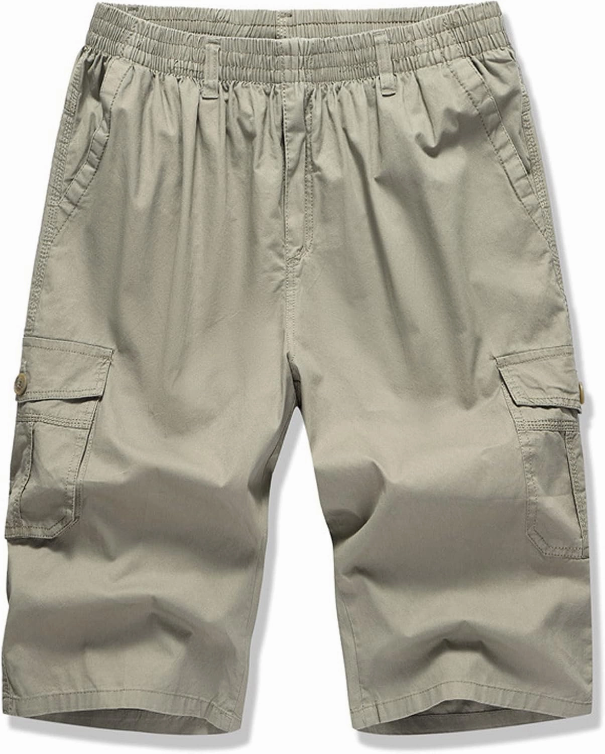 Mens Summer Shorts Loose Fit Cotton Elastic Waist Multi Pockets Cargo Shorts Fashion Outdoor Solid Beach Shorts