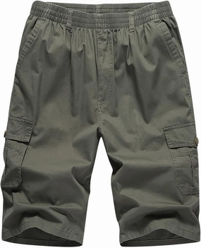 Mens Summer Shorts Loose Fit Cotton Elastic Waist Multi Pockets Cargo Shorts Fashion Outdoor Solid Beach Shorts